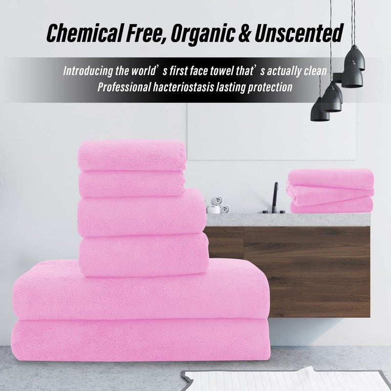 MOONQUEEN Ultra Soft Microfiber Coral Velvet Towel Set - Quick Drying - 2 Bath Towels, 2 Hand Towels, 2 Washcloths - Frozen Berry, 6 Pcs - Image 4
