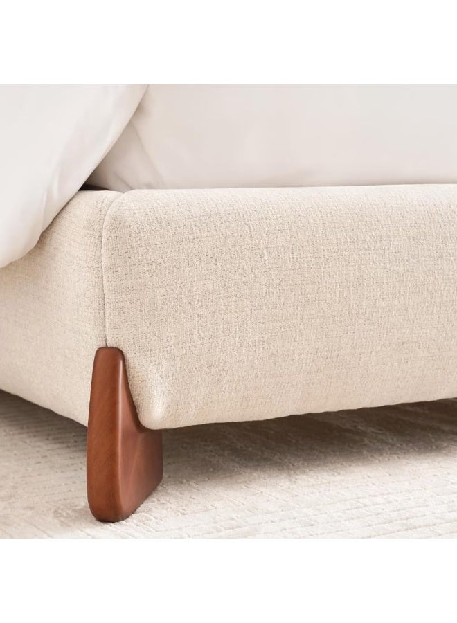 Generic UAE Homes Modern Upholstered Platform Bed Frame, Beige Linen Fabric with Wooden Legs (140 X 200)  - Image 4