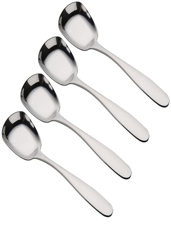 Leeonz Stainless Steel Dessert Spoons, Square Head Spoons, Ice Cream Spoons, Stirring Spoon, Table Spoons, Dinner Spoons, Rice Spoons, Flat Square Spoon for Tea, Dessert, Sugar (Pack of 4, Big) - Image 1