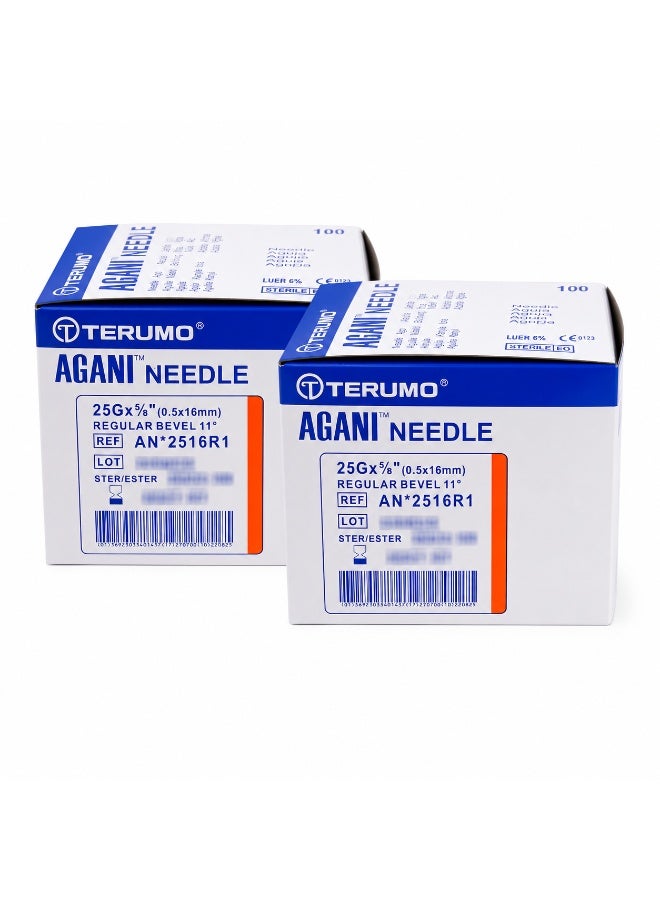 Terumo Agani Needle 25G x 5/8" (0.5 x 16mm) - 2 Boxes x 100 Needles (200 Total)