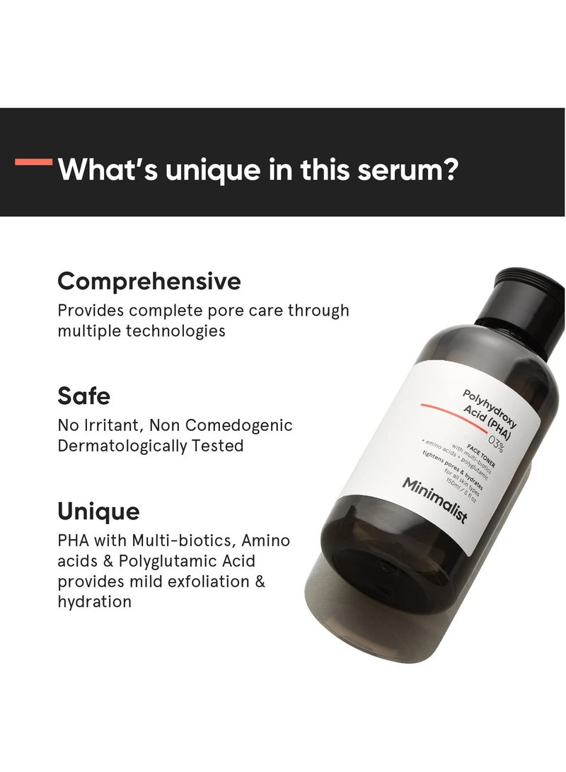 Minimalist Anti Acne PHA 3% Face Toner for Oily Skin | Pore Tightening & Mild Exfoliation For All Skin | Alcohol Free Hydrating Face Toner For Glowing Skin | 150 ml - Image 3
