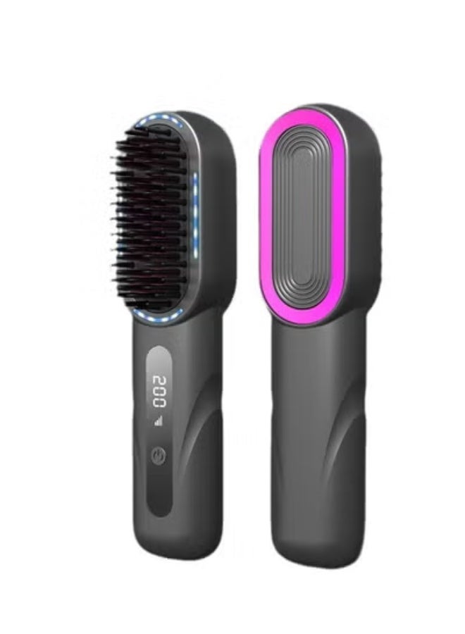AirYoung Wireless Ionic Hair Straightening & Curling Brush with LCD Display, Blue Light Therapy, Rechargeable & Portable – Dual-Use Styling Tool for All Hair Types - Image 1