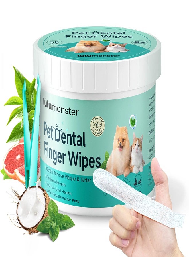 LULUMONSTER Pet Dental Finger Wipes for Dogs & Cats, Dog Teeth Cleaning Wipes Tooth Brushing Kit by Remove Plaque and Tartar & Freshens Breath Buildup No-Rinse Dog Finger Toothbrush Mint Flavor - Image 1