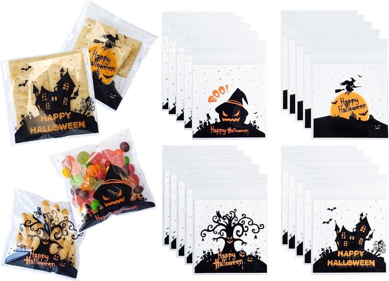 Pcavin 160 Pcs Halloween Cellophane Clear Treat Bags Self Adhesive Candy & Cookie Bags for Halloween Party Favors Supplies - Image 1
