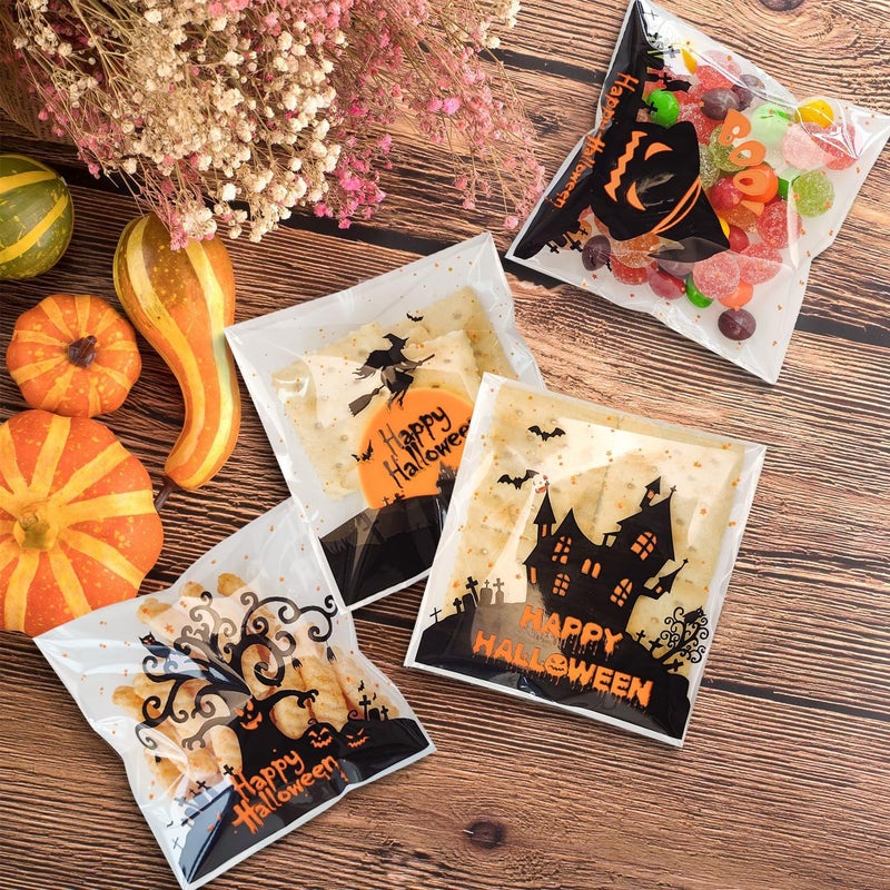 Pcavin 160 Pcs Halloween Cellophane Clear Treat Bags Self Adhesive Candy & Cookie Bags for Halloween Party Favors Supplies - Image 4