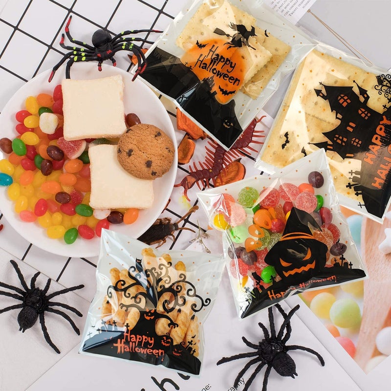 Pcavin 160 Pcs Halloween Cellophane Clear Treat Bags Self Adhesive Candy & Cookie Bags for Halloween Party Favors Supplies - Image 3