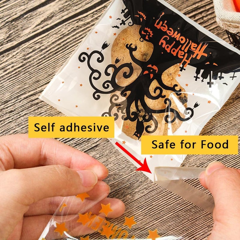 Pcavin 160 Pcs Halloween Cellophane Clear Treat Bags Self Adhesive Candy & Cookie Bags for Halloween Party Favors Supplies - Image 2