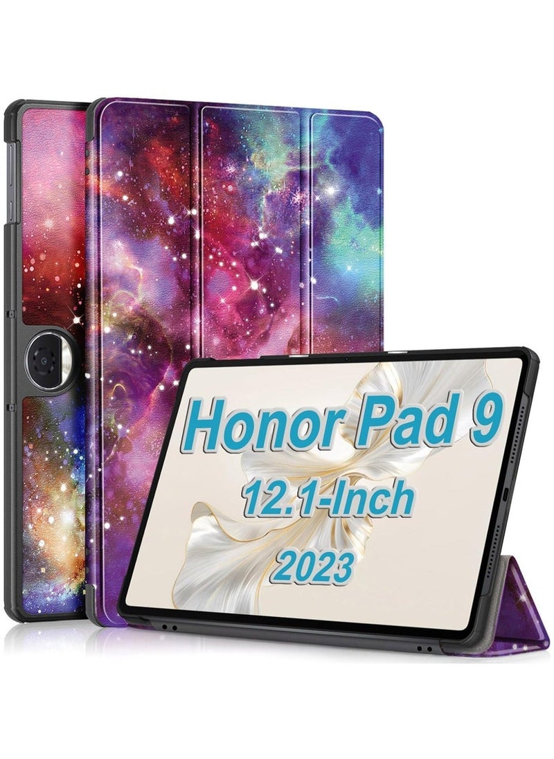 Case Compatible with Honor Pad 9 12.1 Inch Tablet 2023, Trifold Multi Viewing Angles Stand Lightweight Shell Cover (Galaxy) - Image 1