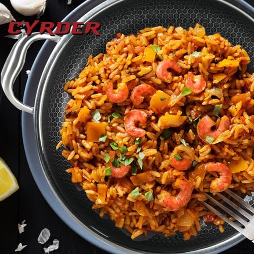Cyrder Large Hybrid Nonstick Deep Frying Pan-13inch 316L Stainless Steel Sauté Pan and Lid, Two Handle Hold, PFOA Free, Dishwasher Oven Safe, Cookware to Stir fry/Toast/Roast/Bake/Stew, 7.2-Quart - Image 5