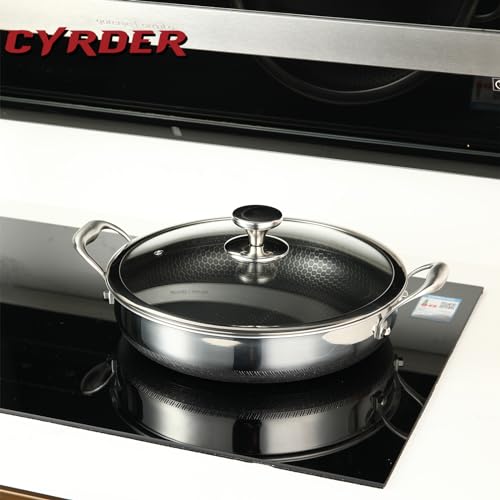 Cyrder Large Hybrid Nonstick Deep Frying Pan-13inch 316L Stainless Steel Sauté Pan and Lid, Two Handle Hold, PFOA Free, Dishwasher Oven Safe, Cookware to Stir fry/Toast/Roast/Bake/Stew, 7.2-Quart - Image 2
