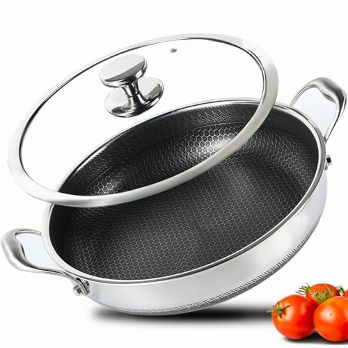 Cyrder Large Hybrid Nonstick Deep Frying Pan-13inch 316L Stainless Steel Sauté Pan and Lid, Two Handle Hold, PFOA Free, Dishwasher Oven Safe, Cookware to Stir fry/Toast/Roast/Bake/Stew, 7.2-Quart - Image 1