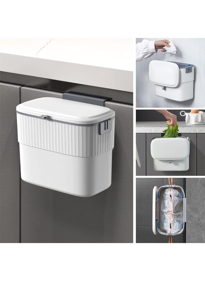 Hihonor Kitchen Compost Bin with Lid, 1.8 Gallon Hanging Trash Can with Lid, 7 Liter Wall-Mounted Garbage Can for Kitchen Cabinet Door, Small Under Sink Trash Can for Cupboard, Bathroom, Office  - Image 1
