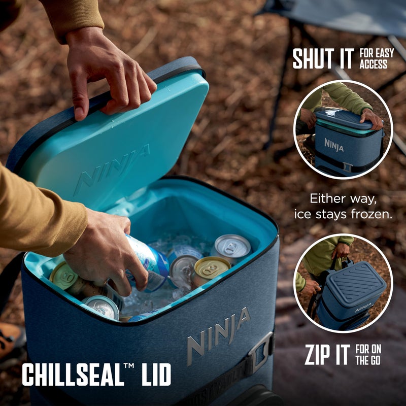 Ninja | Backpack Cooler | FrostVault Go 24 Can Soft Cooler | Leakproof Zipper with Built in Can Opener, 2 Ice Packs & Dry Storage Drawer | for Hiking, Camping & More | Lakeshore Blue | FF124NV - Image 4