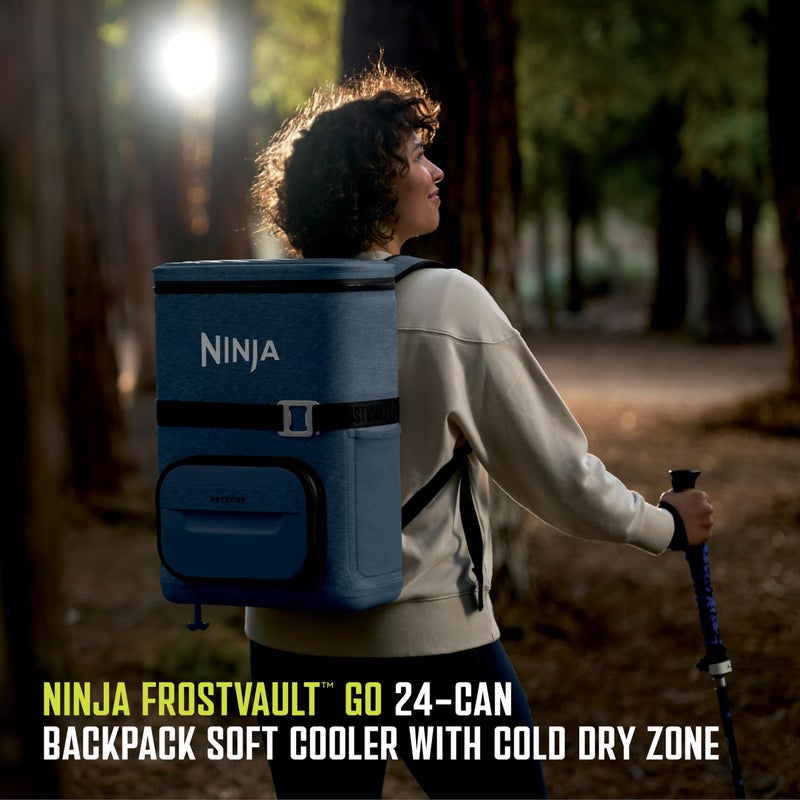 Ninja | Backpack Cooler | FrostVault Go 24 Can Soft Cooler | Leakproof Zipper with Built in Can Opener, 2 Ice Packs & Dry Storage Drawer | for Hiking, Camping & More | Lakeshore Blue | FF124NV - Image 2