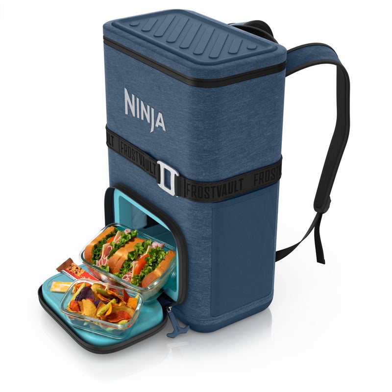 Ninja | Backpack Cooler | FrostVault Go 24 Can Soft Cooler | Leakproof Zipper with Built in Can Opener, 2 Ice Packs & Dry Storage Drawer | for Hiking, Camping & More | Lakeshore Blue | FF124NV - Image 1