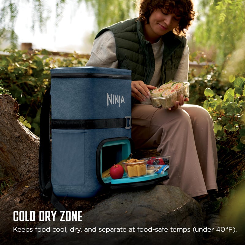 Ninja | Backpack Cooler | FrostVault Go 24 Can Soft Cooler | Leakproof Zipper with Built in Can Opener, 2 Ice Packs & Dry Storage Drawer | for Hiking, Camping & More | Lakeshore Blue | FF124NV - Image 3