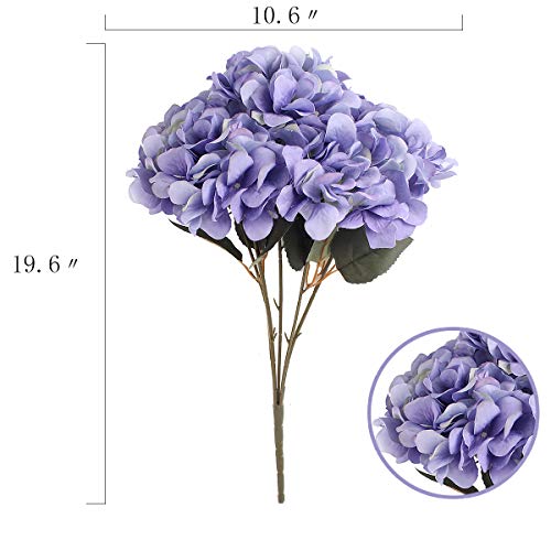 Louiesya Artificial Flowers Silk Hydrangea Flowers with 5 Big Heads Fake Flower Bunch Bouquet for Home Wedding Party Decor DIY (Purple) - Image 2