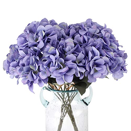 Louiesya Artificial Flowers Silk Hydrangea Flowers with 5 Big Heads Fake Flower Bunch Bouquet for Home Wedding Party Decor DIY (Purple) - Image 1