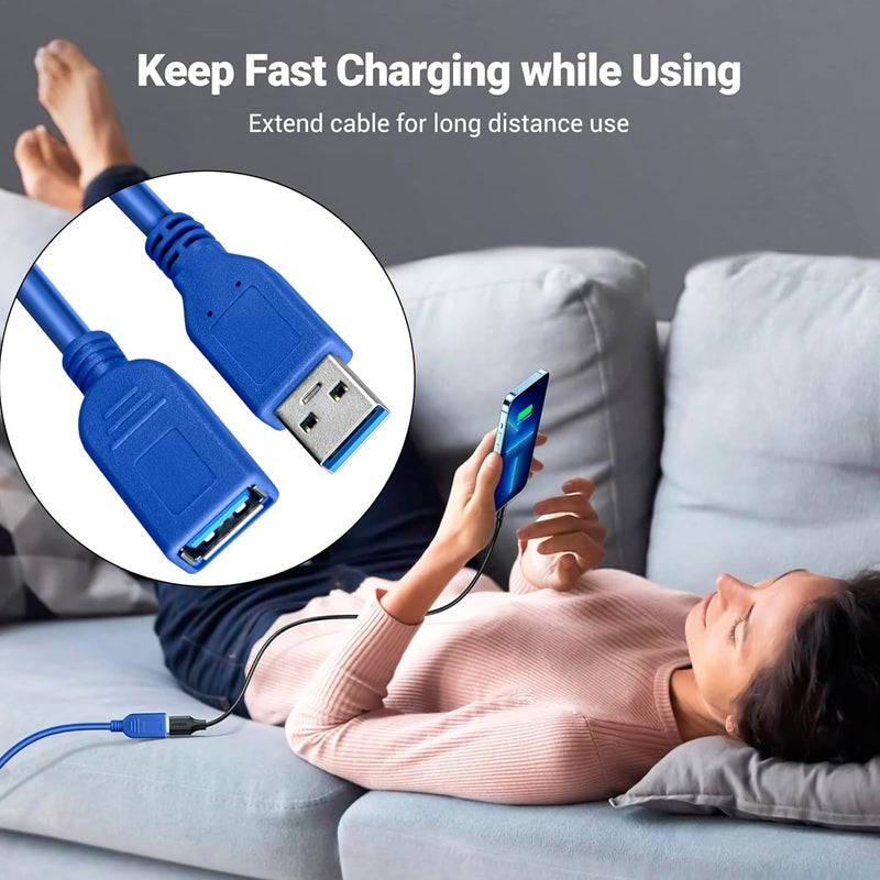 Storite كابل تمديد USB 3.0 ذكر إلى أنثى بسرعة عالية 1.5M 5Gbps لنقل البيانات للوحة المفاتيح، الفأرة، محرك الفلاش، القرص الصلب، الطابعة والمزيد - أزرق - Image 5