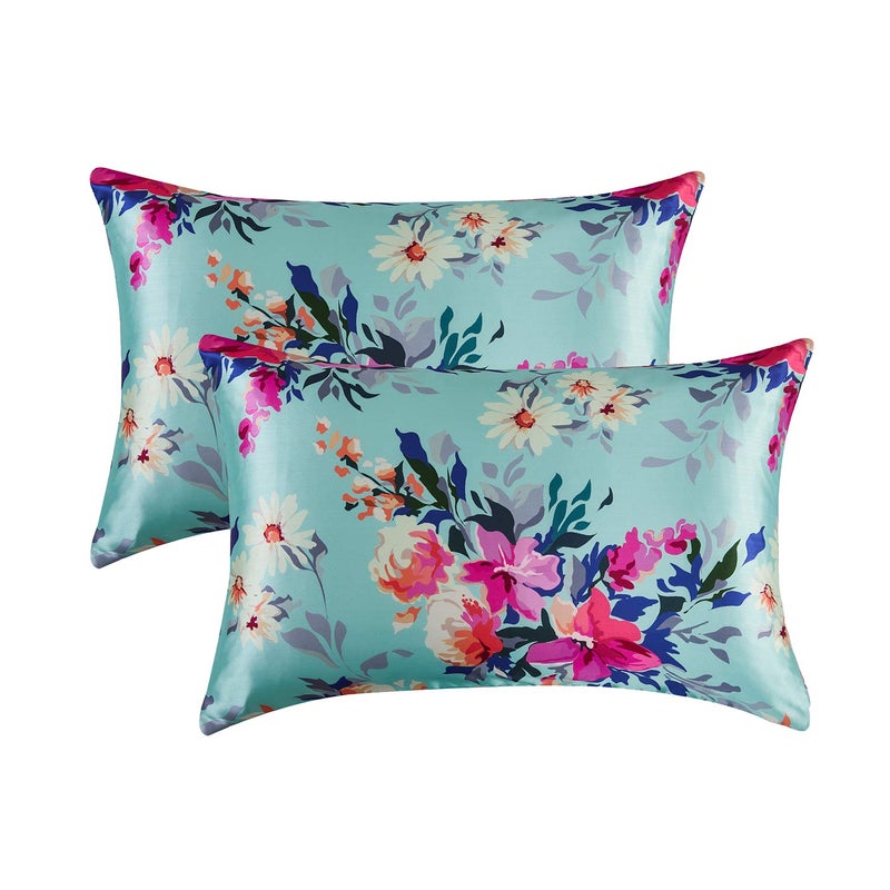 MRHM Satin Pillowcase for Hair and Skin Silk Satin Pillowcase 2 Pack Queen Size Pillow Cases Set of 2 Silky Pillow Cover with Envelope Closure 20x30 Floral Green