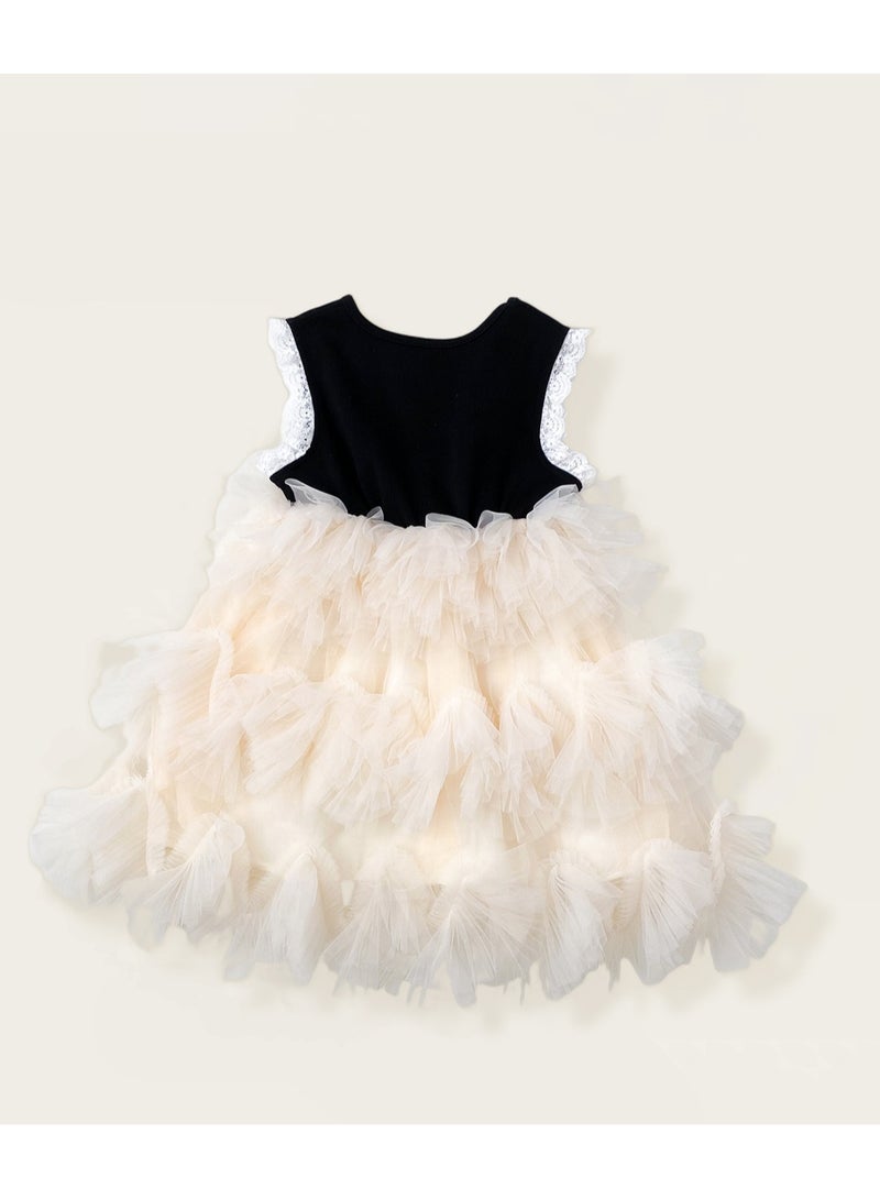 1-2Y Baby Girls Toddler Girls Princess Dress Set, Black Bow-Decorated Dress with Layered Fluffy Tulle Skirt & Lace Edging, Perfect for Birthday Parties, Weddings & Special Occasions, Suitable for Height 90cm  - Image 2