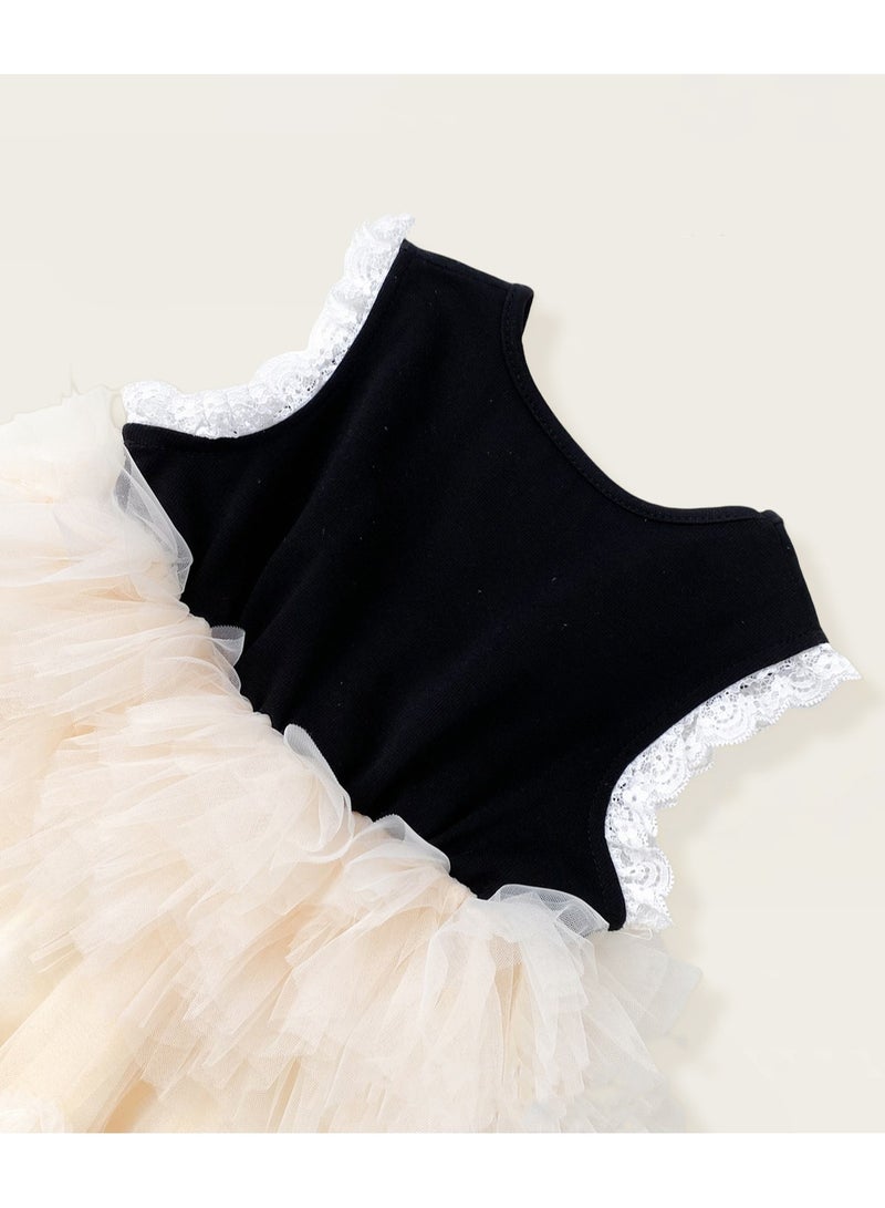 1-2Y Baby Girls Toddler Girls Princess Dress Set, Black Bow-Decorated Dress with Layered Fluffy Tulle Skirt & Lace Edging, Perfect for Birthday Parties, Weddings & Special Occasions, Suitable for Height 90cm  - Image 5