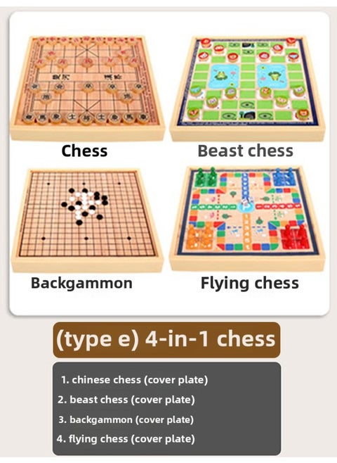 Children's Flying Chess Checkers Multi-functional One Chessboard Gobang Go Cards Colosseum Chess Combination Toys-Colour:◎ Four-in-one E Model [backgammon + Chess + Beast Chess + Flying Chess] 30x30cm ◎