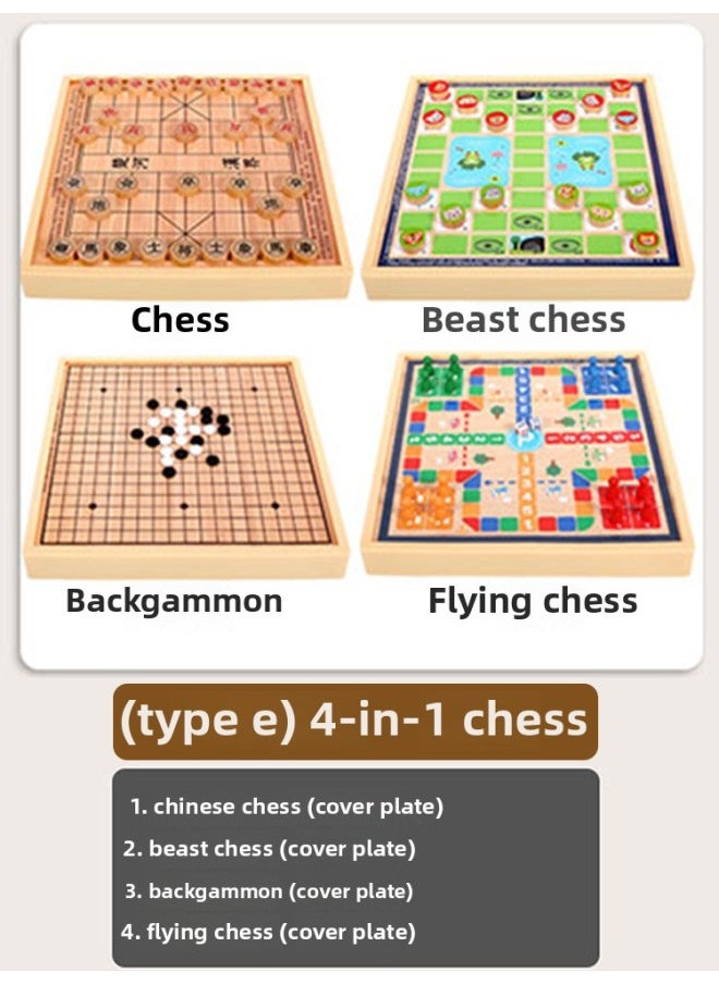 null - Children's Flying Chess Checkers Multi-functional One Chessboard Gobang Go Cards Colosseum Chess Combination Toys-Colour:◎ Four-in-one E Model [backgammon + Chess + Beast Chess + Flying Chess] 30x30cm ◎ - Image 1