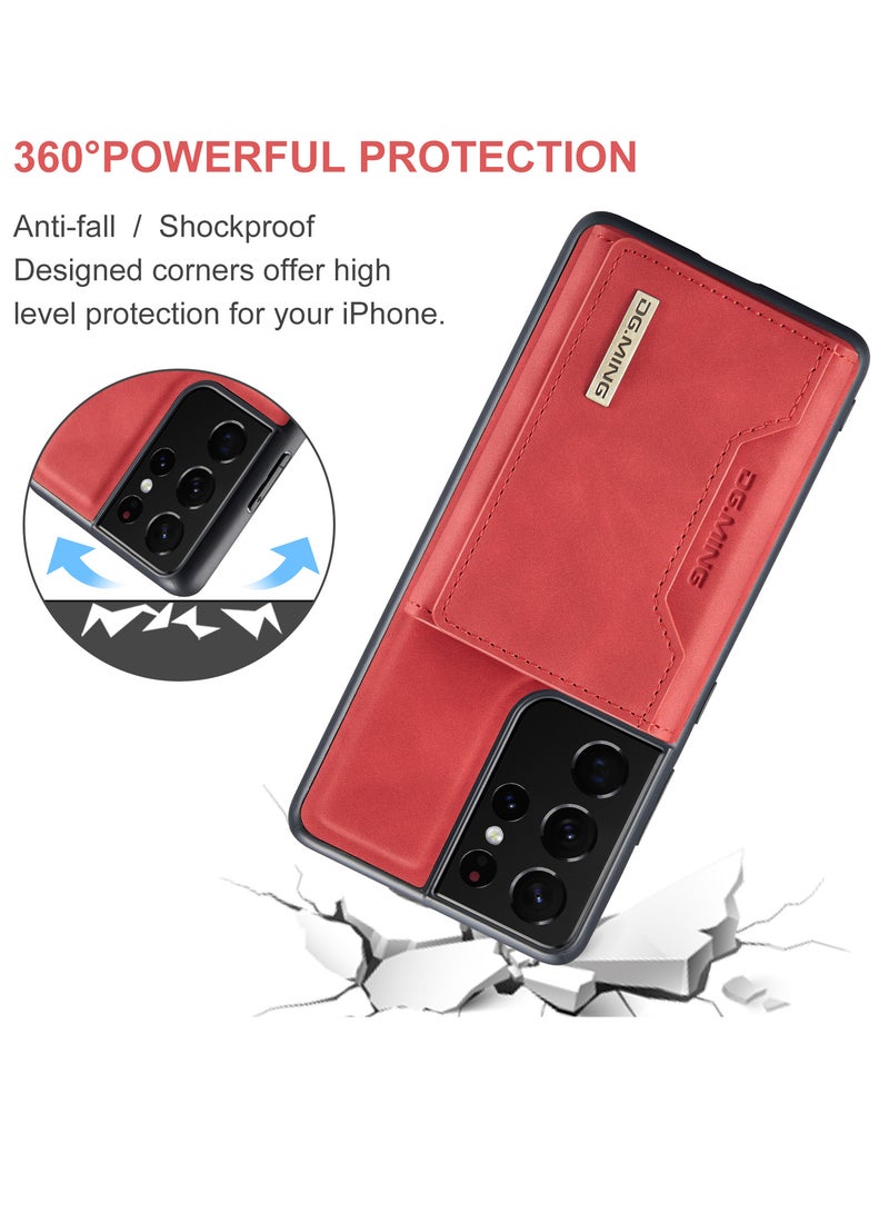 DGMING Wallet Case for Samsung Galaxy S21 Ultra, DG.MING Premium Leather Phone Case Back Cover Magnetic Detachable with Trifold Wallet Card Holder Pocket (Red)  - Image 5