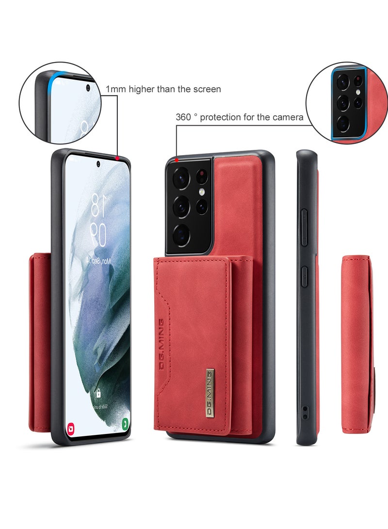 DGMING Wallet Case for Samsung Galaxy S21 Ultra, DG.MING Premium Leather Phone Case Back Cover Magnetic Detachable with Trifold Wallet Card Holder Pocket (Red)  - Image 4