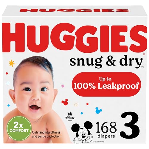 HUGGIES حفاضات هاجيز مقاس 3 حفاضات جافة مريحة للأطفال مقاس 3 1628 رطل 168 عدد التعبئة قد تختلف