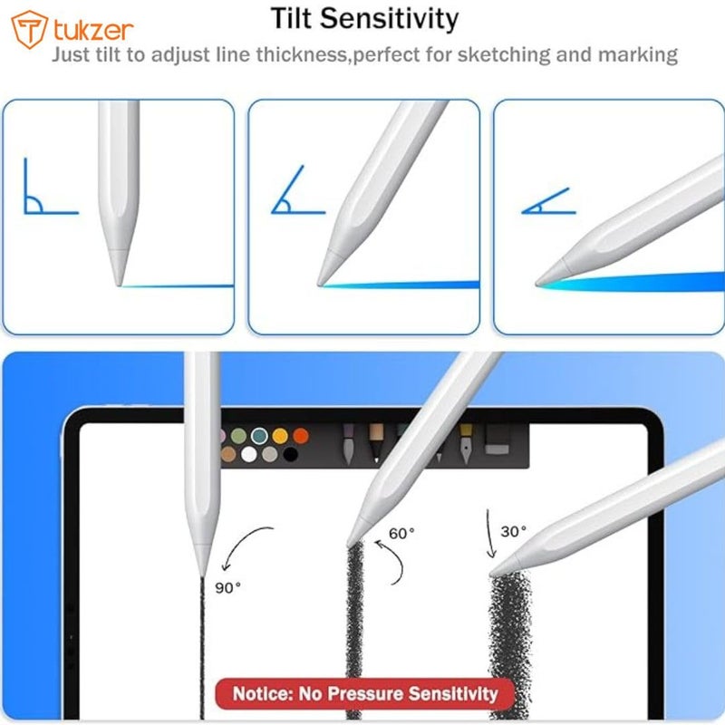 tuKZer Active 2nd Gen Stylus Pen iPad Pencil | Palm Rejection, Tilt Sensor, High Precision| for only iPad 2018 Onwards iPad(6/7/8/9/10) Air(3/4/5) Pro11(1/2/3/4) Pro12.9 (3/4/5/6) Mini(6/5) White - Image 3