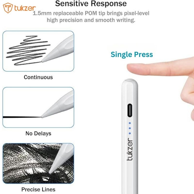 tuKZer Active 2nd Gen Stylus Pen iPad Pencil | Palm Rejection, Tilt Sensor, High Precision| for only iPad 2018 Onwards iPad(6/7/8/9/10) Air(3/4/5) Pro11(1/2/3/4) Pro12.9 (3/4/5/6) Mini(6/5) White - Image 5
