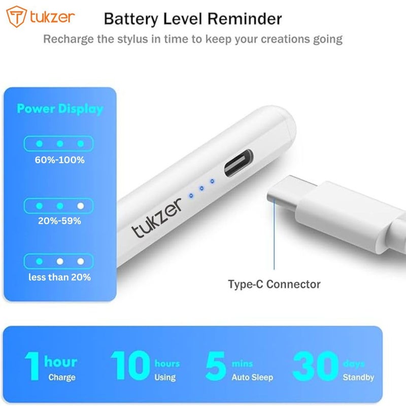 tuKZer Active 2nd Gen Stylus Pen iPad Pencil | Palm Rejection, Tilt Sensor, High Precision| for only iPad 2018 Onwards iPad(6/7/8/9/10) Air(3/4/5) Pro11(1/2/3/4) Pro12.9 (3/4/5/6) Mini(6/5) White - Image 2