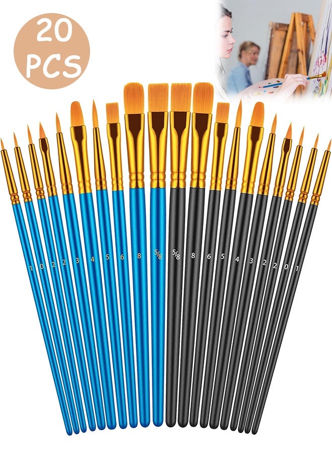 MXN Paint Brushes Set - 20 Pcs Paint Brushes for Acrylic Painting, Oil Watercolor Acrylic Paint Brush, Artist Paintbrushes for Body Face Rock Canvas, Kids Adult Drawing Arts Crafts Supplies (Blue+Black) - Image 1