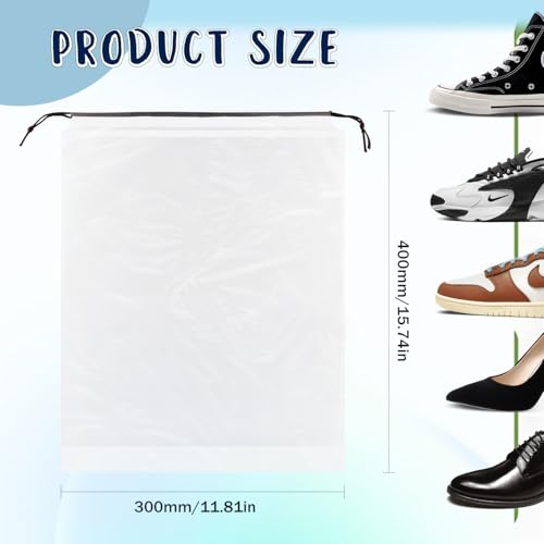 BOSMIOW 60 Pieces Plastic Drawstring Shoe Bags for Travel30 40cm Translucent Bags with Rope for StorageLarge Household Portable Dustproof Waterproof Storage Organizers PouchTravel Accessories - Image 3