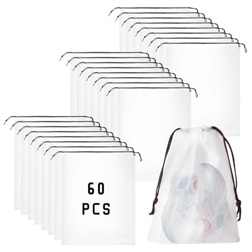 BOSMIOW 60 Pieces Plastic Drawstring Shoe Bags for Travel30 40cm Translucent Bags with Rope for StorageLarge Household Portable Dustproof Waterproof Storage Organizers PouchTravel Accessories - Image 1