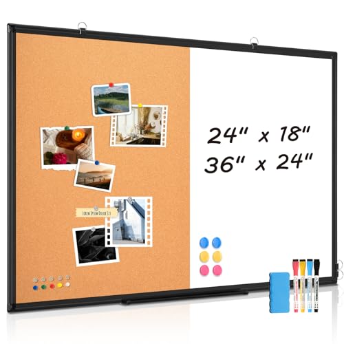 WALGLASS [24" x 18"] WALGLASS Dry Erase and Bulletin Boards Combo, Magnetic White Board Cork Board for Wall, Whiteboard & Corkboard Combination with Aluminum Frame, for Home, Classroom, Office - Image 1