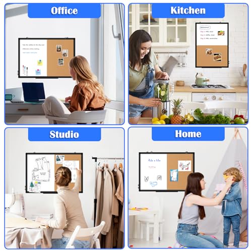 WALGLASS [24" x 18"] WALGLASS Dry Erase and Bulletin Boards Combo, Magnetic White Board Cork Board for Wall, Whiteboard & Corkboard Combination with Aluminum Frame, for Home, Classroom, Office - Image 5