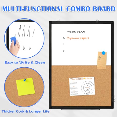 WALGLASS [24" x 18"] WALGLASS Dry Erase and Bulletin Boards Combo, Magnetic White Board Cork Board for Wall, Whiteboard & Corkboard Combination with Aluminum Frame, for Home, Classroom, Office - Image 2