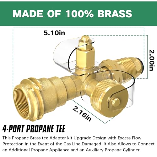 GardenNow Propane Brass 4 Port Tee Kit Propane Brass Tee Adapter Kit 5FT and 12FT Stainless Braided Hoses Allow for Connection Between Auxiliary Propane Cylinder and Propane Appliances for Tank RV Camping - Image 2