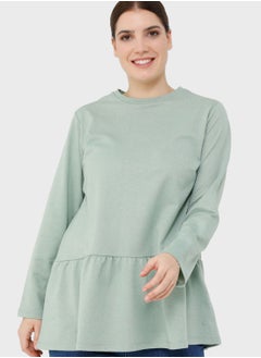 Round Neck Tiered Hem Sweatshirt