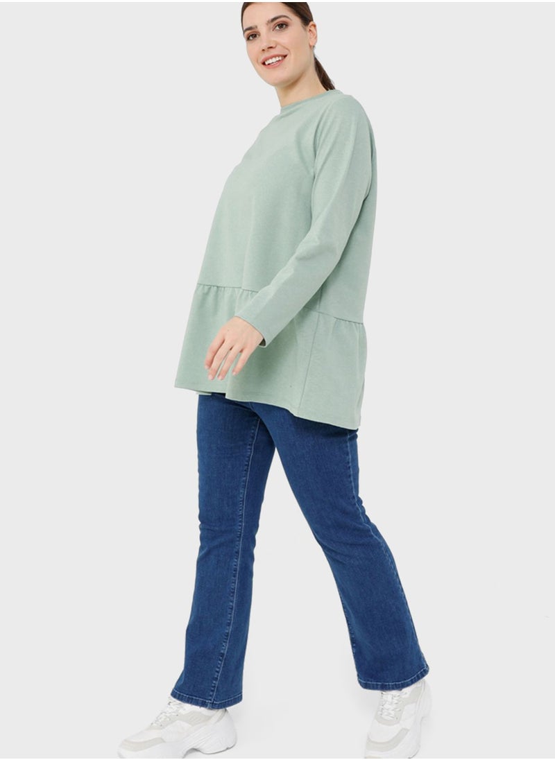 Alia by modanisa - Round Neck Tiered Hem Sweatshirt - Image 1
