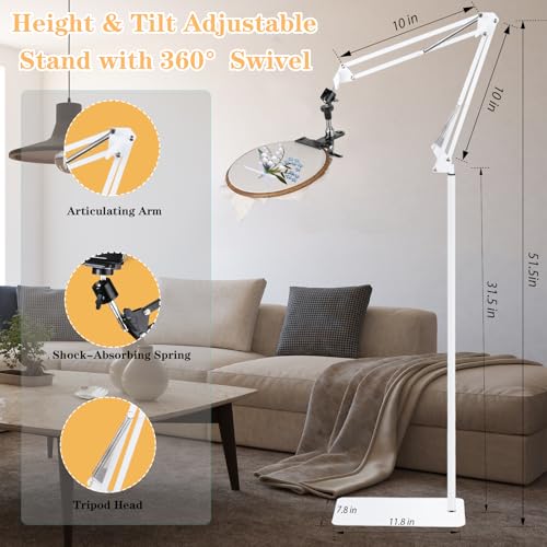 Cheloment Adjustable Embroidery Hoops Stand for Hand Work,Cross Stitch Frame with 360° Rotation, Hands-Free Stitching,3-in-1 Hoop/Tablet/Phone Holder Floor Stand,White - Image 2