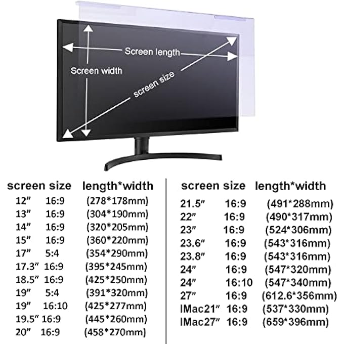 rayihni 12-27Â€BLUE LIGHT BLOCKING SCREEN PROTECTOR PANEL,COMPUTER BLUE LIGHT BLOCKING SCREEN PROTECTOR ANTI-UV EYE PROTECTION FILTER FILM,FOR WIDESCREEN DESKTOP PC LED MONITOR PANEL,ANTIGLARE SCREEN PROTECTOR - Image 2