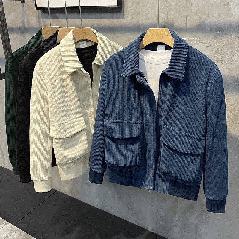 Lapel Jacket Fashion Men'S Warm Short Men'S Korean Version Of Big Pocket Jacket - Image 3