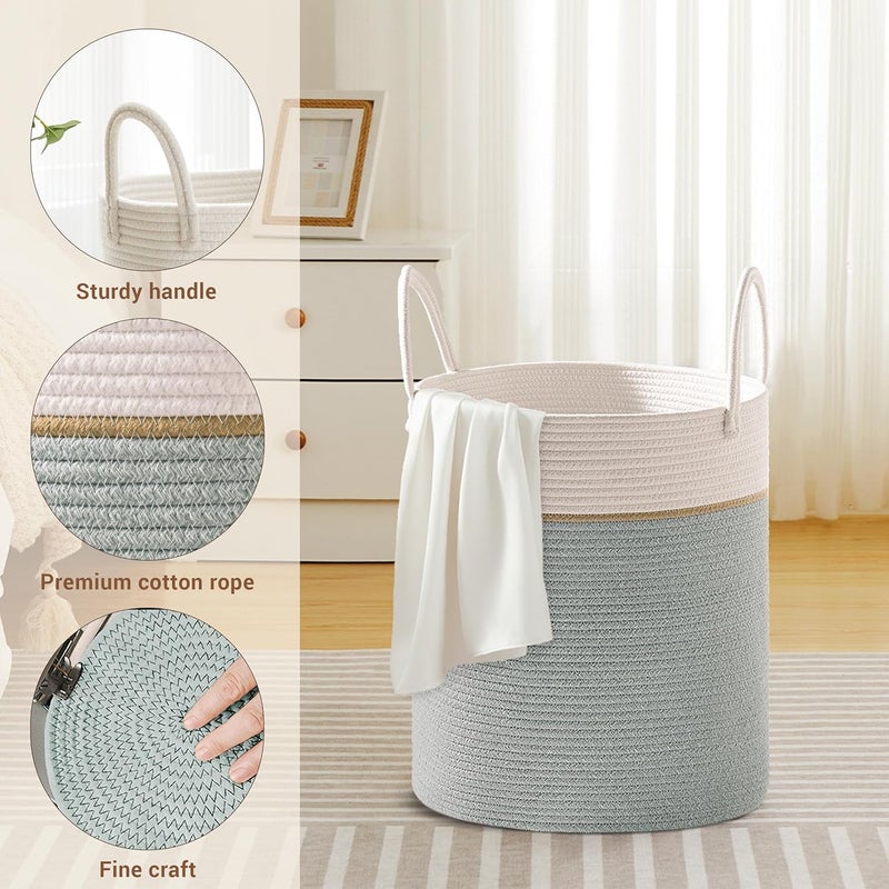 SunNewt Tall Laundry Basket with Handles, 53L Portable Dirty Clothes Hamper, Boho Cotton Rope Storage Bin for Blankets Kids Toys Gifts, Decorative Organizer for Nursery Bedroom Bathroom, Sage Green - Image 3