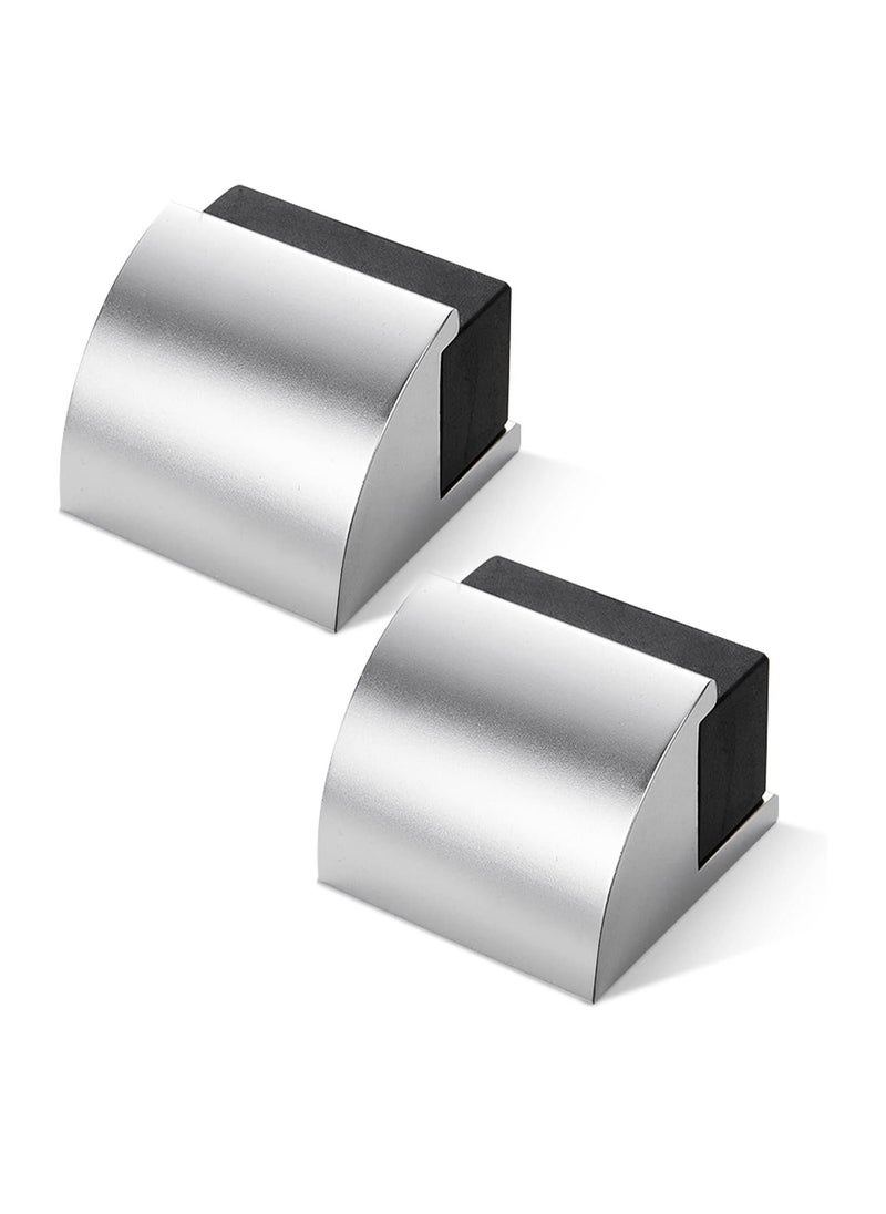 ماركة غير محددة 2 Packs Floor Mounted Door Stops Rubber Black Door Stop Modern Chrome Silver Door Stopper Solid Metal Doorstop Wall Protector with Bumper Buffer and Fixings  - Image 1