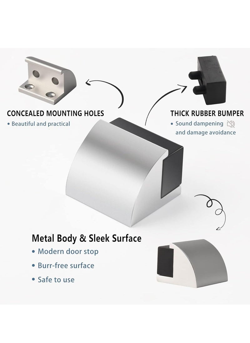ماركة غير محددة 2 Packs Floor Mounted Door Stops Rubber Black Door Stop Modern Chrome Silver Door Stopper Solid Metal Doorstop Wall Protector with Bumper Buffer and Fixings  - Image 3