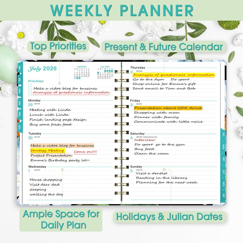 Ymumuda 2026 Planner, Daily Weekly and Monthly Plannerï¼ŒJan 2026 - Dec 2026, 8.4" x 6.3", 2026 Calendar Planner Book with Tabs, Spiral Notebook with Inner Pocket for Office Home School Supplies - Image 4